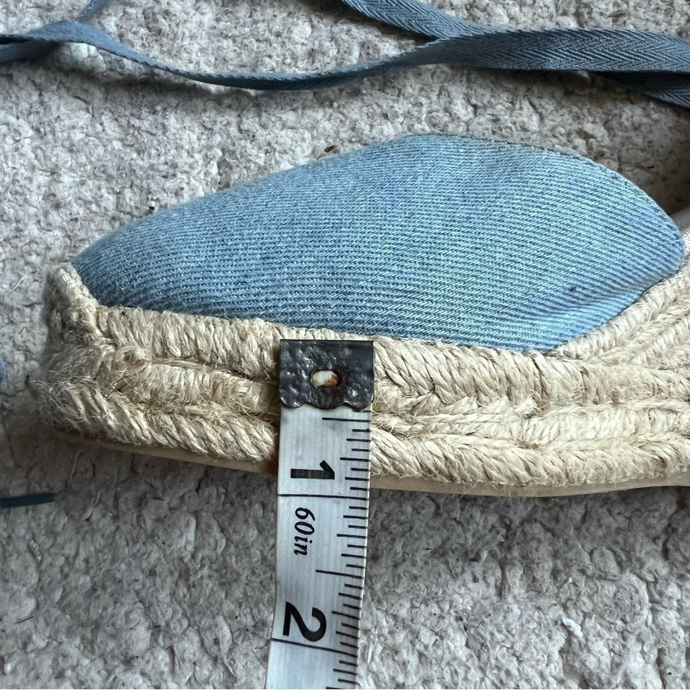 Saludos Light Denim Wrap Ankle Strap Platform Wedge Espadrille Size 8 - Picture 10 of 13